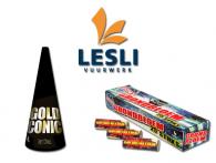 Overzicht van producten van importeur Lesli die verkrijgbaar zijn bij de vuurwerkwinkel van Xena Vuurwerk in Ede 