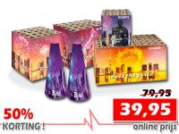 Bizarre aanbieding! 50% korting op dit familie vuurwerkpakket met 4 cakes en 2 grote fonteinen. Exclusief verkrijgbaar bij Xena Vuurwerk in Ede