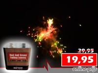 Geluidsarme cake van RedWire vuurwerk met red and green falling leaves effecten. Online verkrijgbaar bij Xena Vuurwerk in Ede