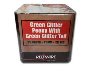 RedWire 25 schots festival cake met harde burst en green glitter peony effect. Verkrijgbaar bij de vuurwerkwinkel van Xena Vuurwerk in Ede