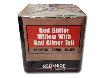 Red Glitter Willow 25 schots festival cake van RedWire. Online te bestellen bij Xena Vuurwerk in Ede