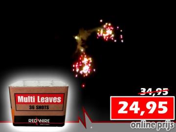 RedWire cakebox met split falling leaves effect in multicolour. Nu online te bestellen bij de vuurwerkwinkel van Xena Vuurwerk in Ede